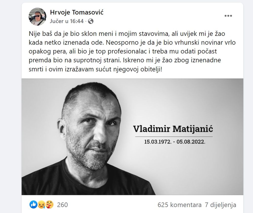 Hrvoje Tomasović o Vladimiru Matijaniću