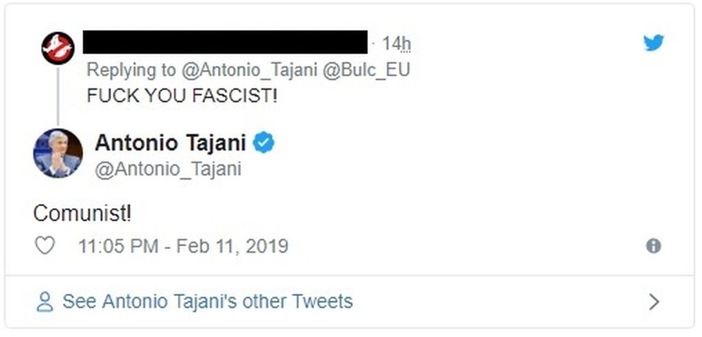 Antonio Tajani na Twitteru se sukobio s komentatorom (Foto: screenshot/Twitter)
