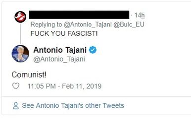 Antonio Tajani na Twitteru se sukobio s komentatorom (Foto: screenshot/Twitter) (Foto: )