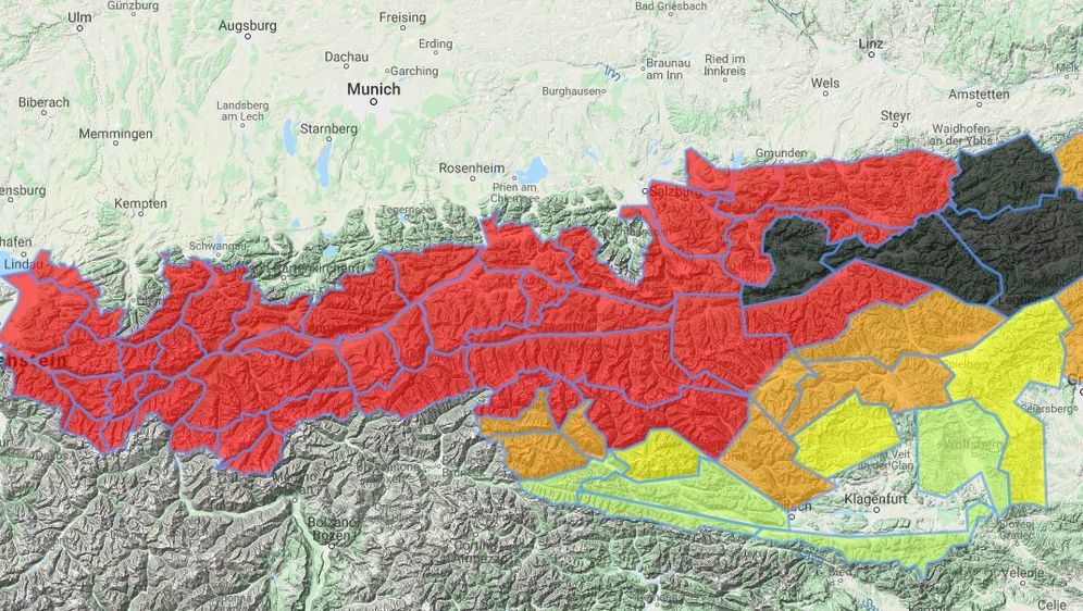 Opasnost od lavina (Screenshot: lawineninfo) (Foto: ) Snježno nevrijeme u Austriji (Foto: AFP)