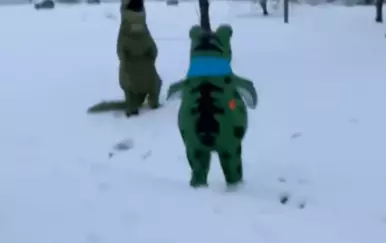 Snijeg, smijeh i dva kostima: Cura i dečko iz Hrvatske uljepšali dan svima koji su ih sreli