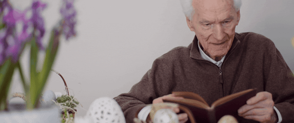 Mudri starac koji sjedi i čita knjigu