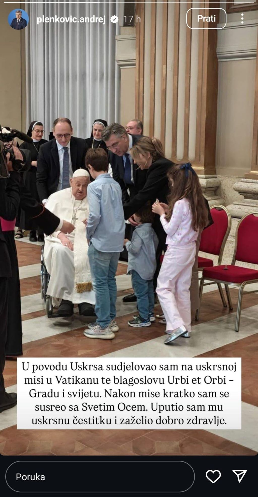 Andrej Plenković sa suprugom i djecom kod pape Franje - 1