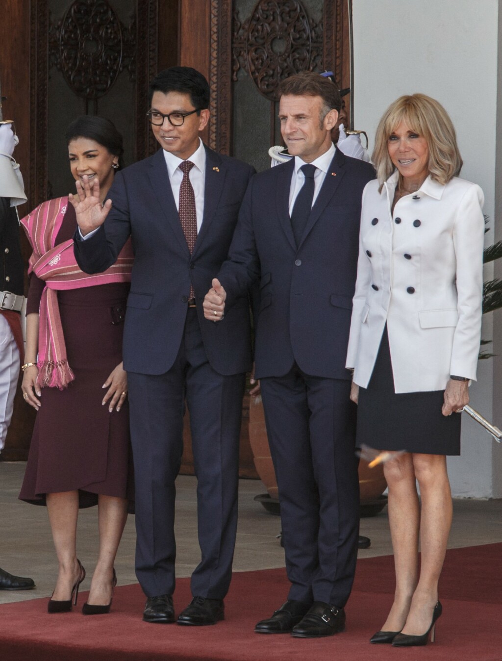 Madagaskarska prva dama Mialy Rajoelina i predsjednik Andry Rajoelina s Emmanuelom i Brigitte Macron