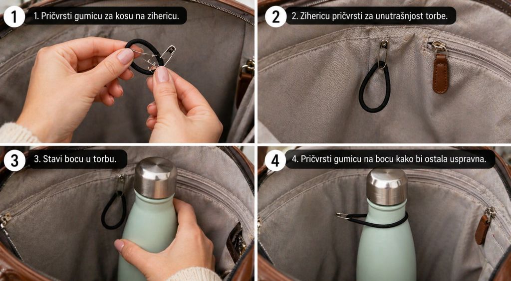 Žena kojoj se prolila voda po torbi