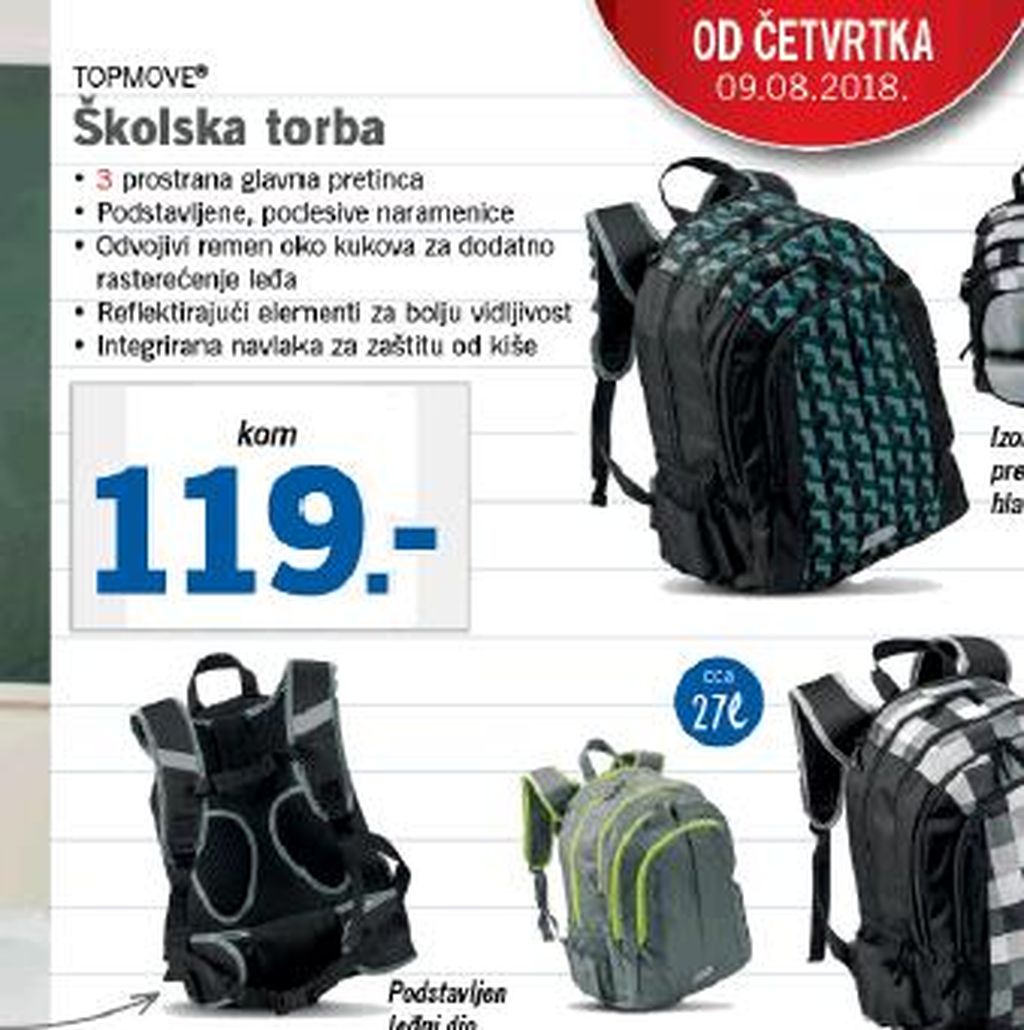 Školska torba, LIDL, 119 KN