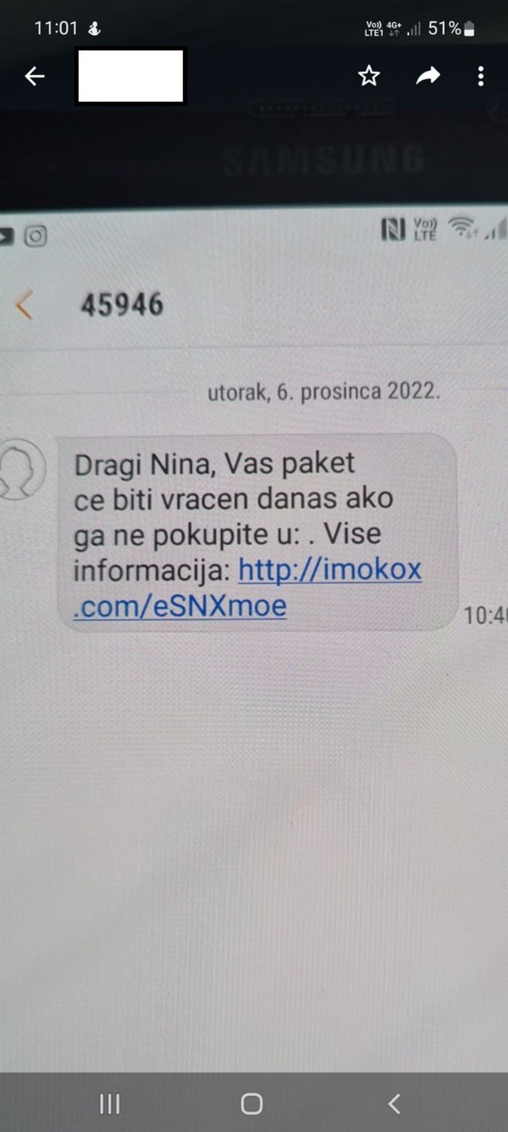 Lažna poruka na koju upozoravaju iz Hrvatske pošte.