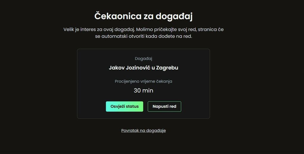 Čekaonica za ulaznice za koncert Jakova Jozinovića u Areni Zagreb