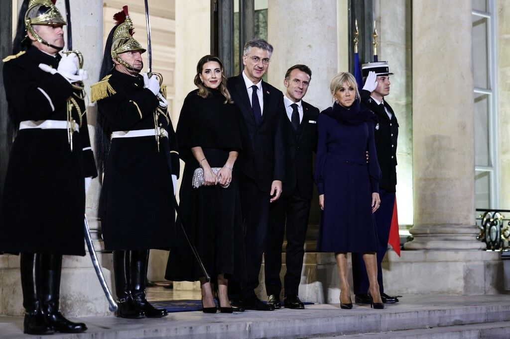 Ana Maslać Plenković i Andrej Plenković s Emmanuelom i Brigitte Macron
