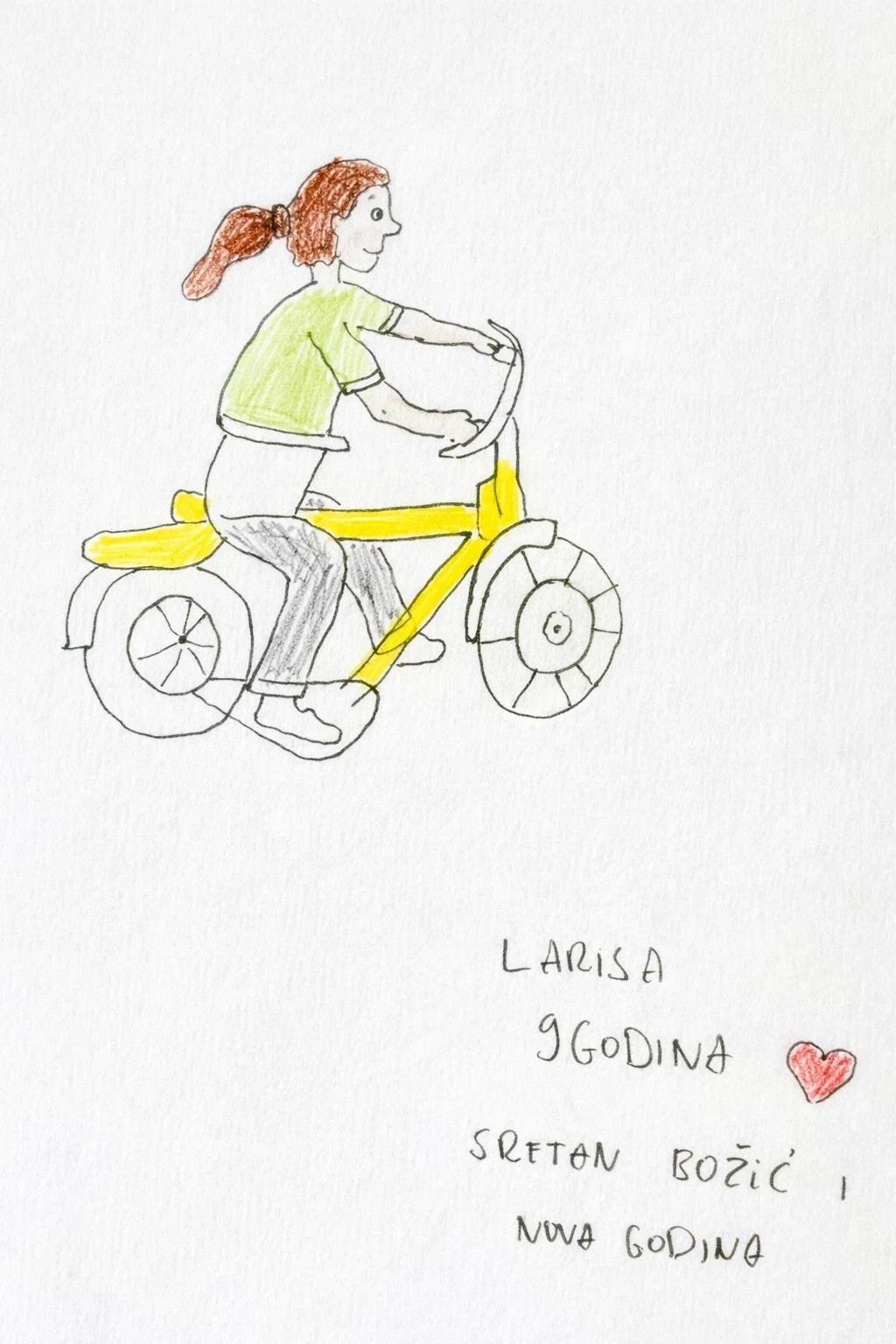 Djevojčici Larisi kupljen je žuti bicikl, a ona je zahvalila crtežom