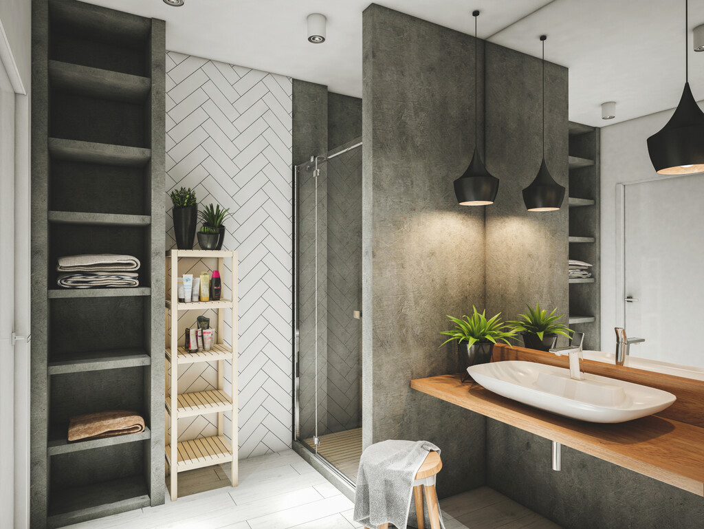 Pločice s uzorkom riblje kosti u kupaonici - 9