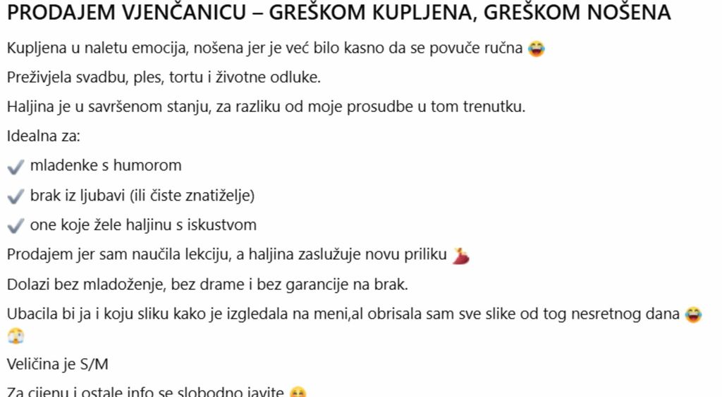 Oglas za vjenčanicu i urnebesni opis