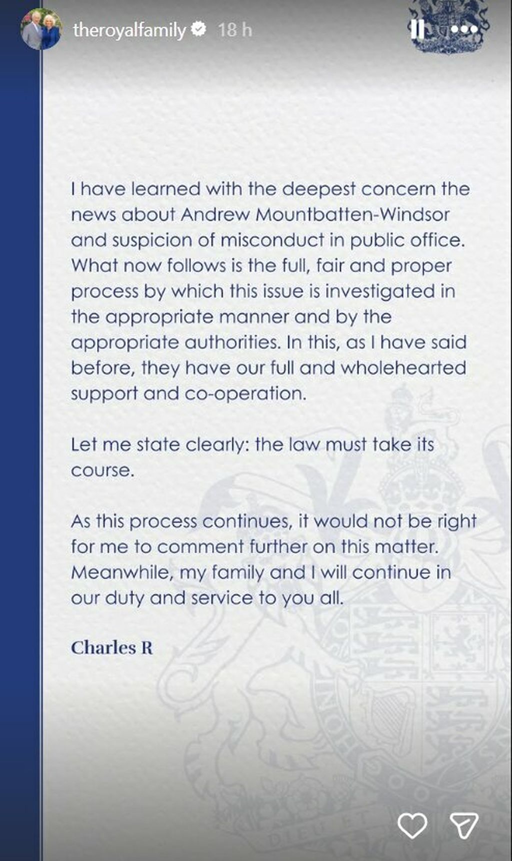 Kralj Charles - izjava