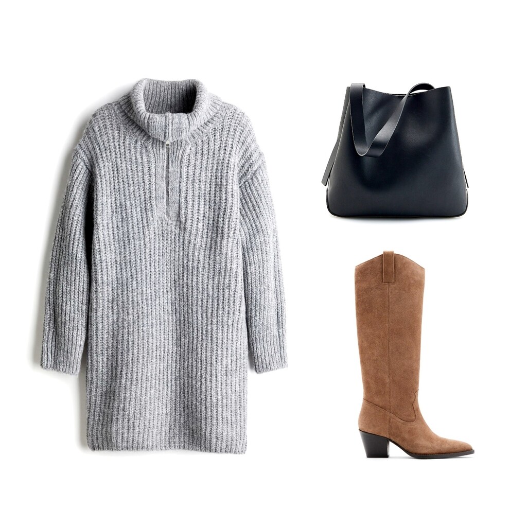 Siva pletena haljina u poslovnoj kombinaciji