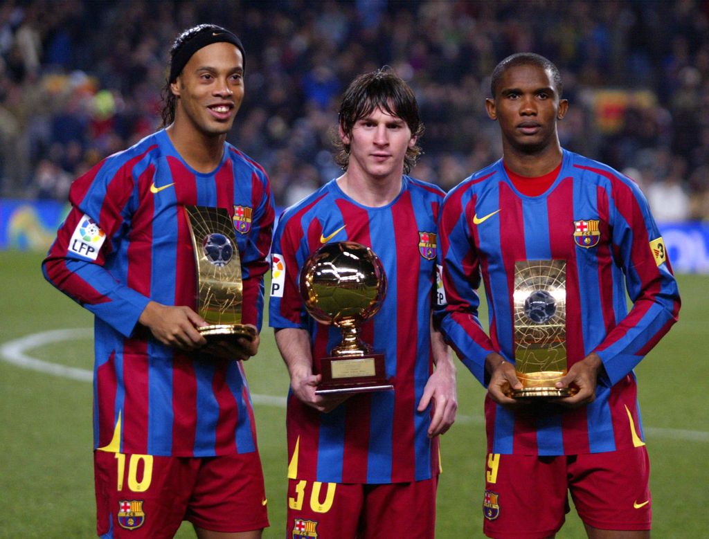 Ronaldinho, Messi i Eto\'o (Foto: AFP)