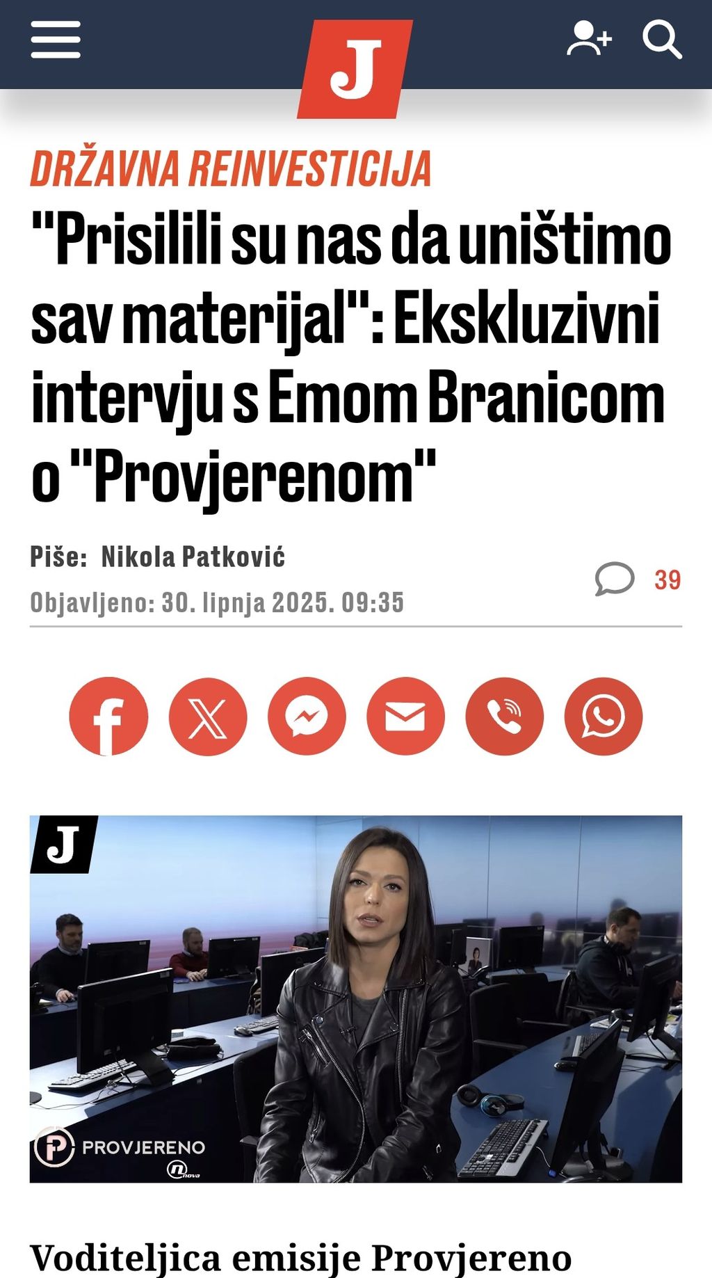 Lažni intervju s reporterkom Provjerenog Emom Branicom