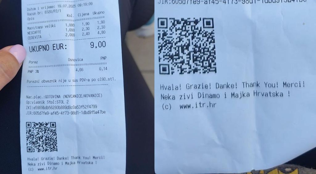 Kafić na plaži i račun s posvetom Dinamu i Hrvatskoj
