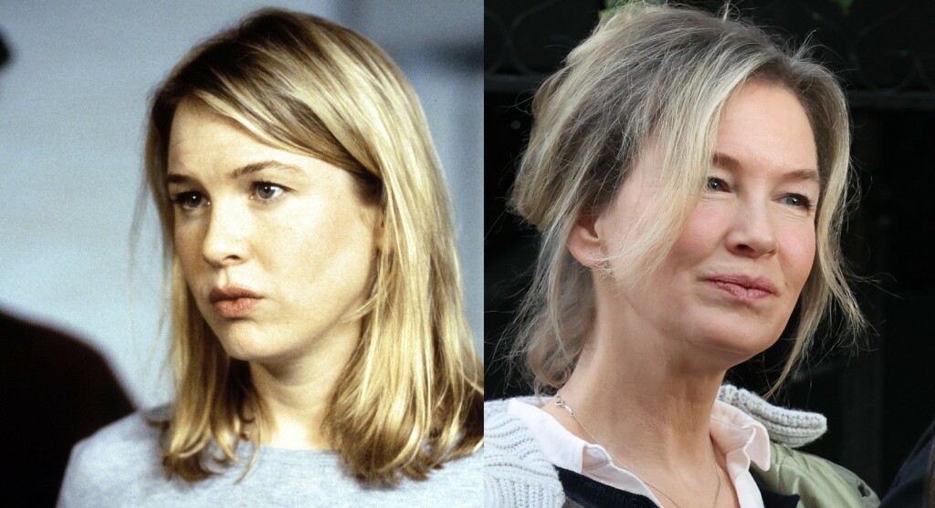 Renee Zellweger 2001. u Dnevniku Bridget Jones i 2024. na snimanju četvrtog dijela