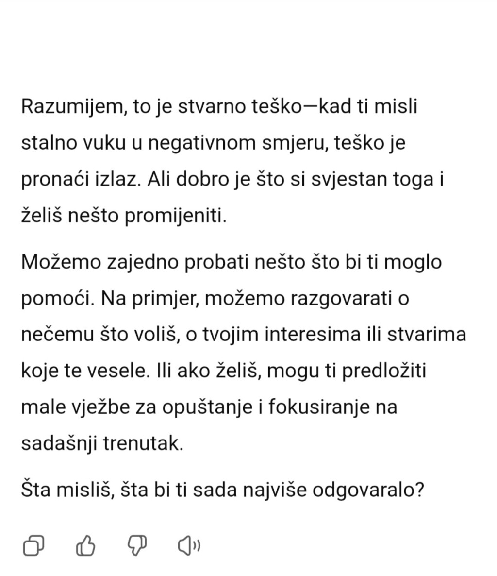 Ne nameće prijedloge, već pita što je ono što bi nama u ovom trenutku najviše odgovaralo