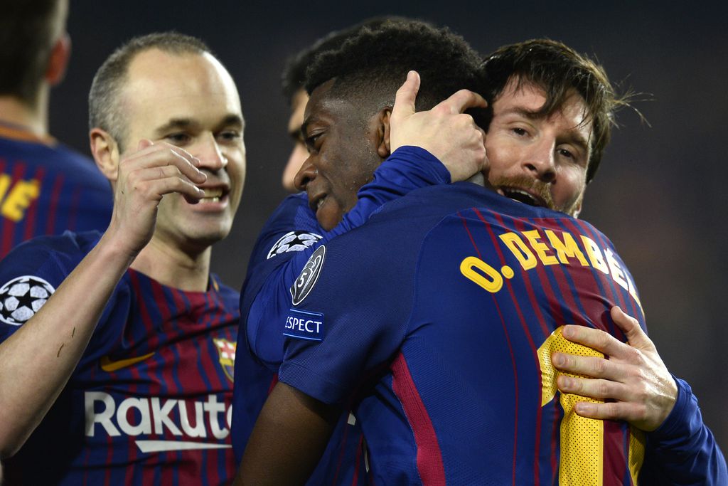 Andres Iniesta, Lionel Messi i Ousmane Dembele (Foto: AFP)