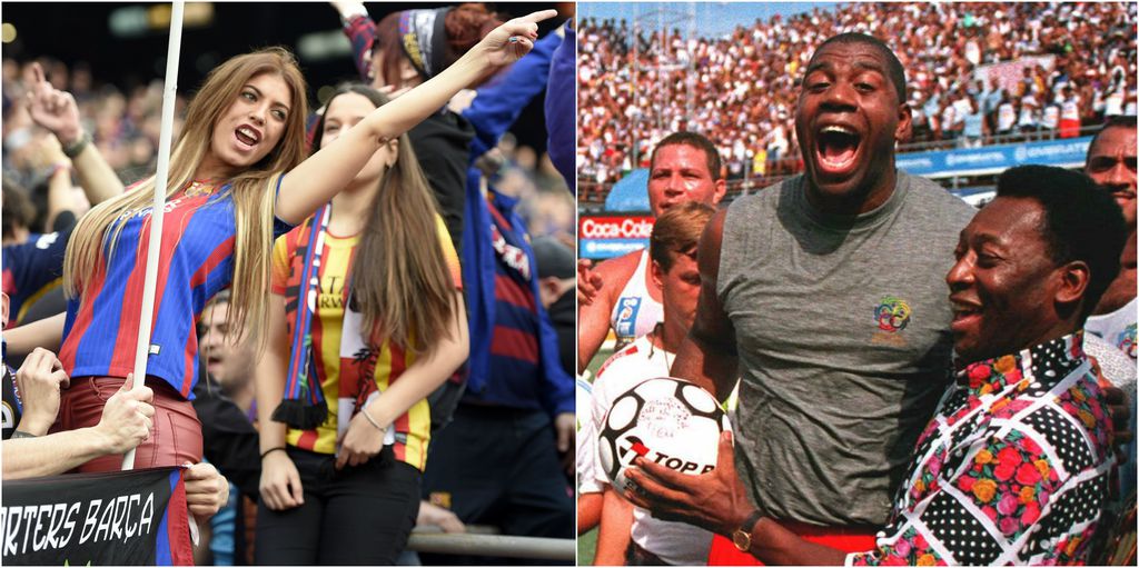 Navijačice Barcelone, Magic Johnson i Pele (Foto: AFP)