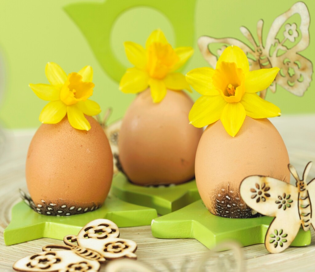 Na vrh praznog i probušenog jajeta stavite cvijet narcisa
