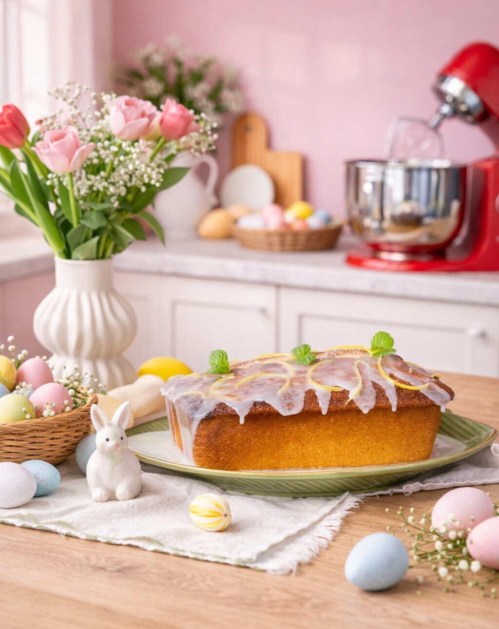 Elegantni limun kolač s glazurom ukrašen mentom i limunovom koricom