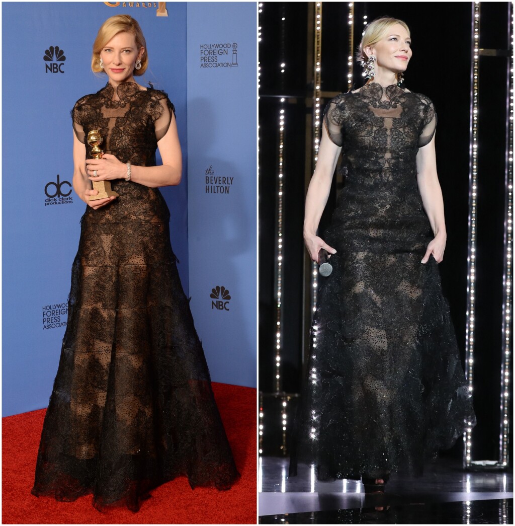 Cate Blanchett na dodjeli Zlatnih globusa 2014. i u Cannesu 2018.