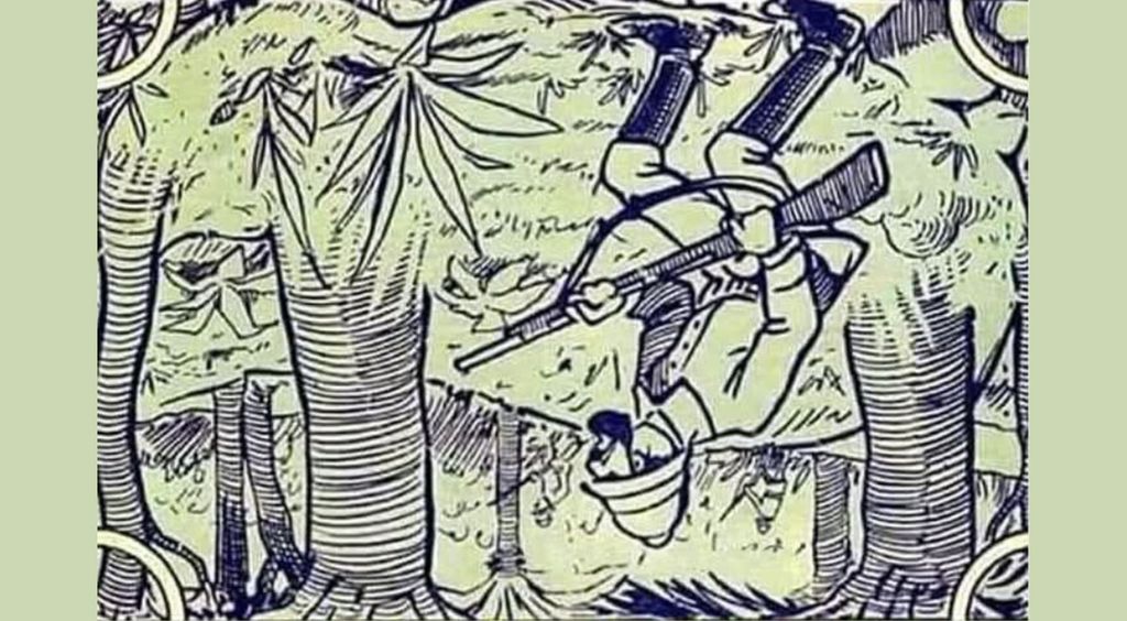 Optička iluzija lovca u šumi i muškarac koji trlja oči ispod naočala