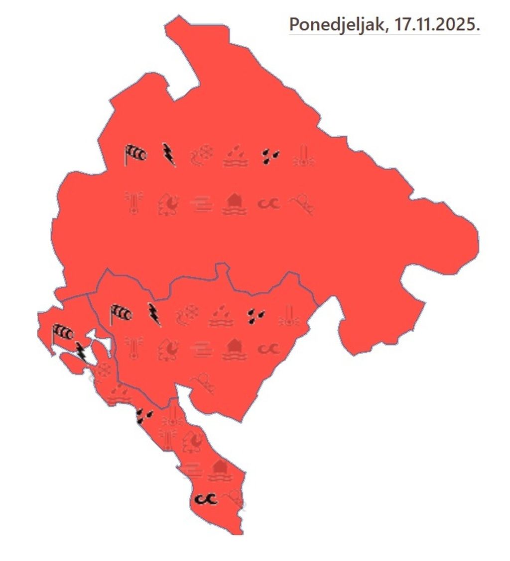 Crveni meteoalarm u Crnoj Gori