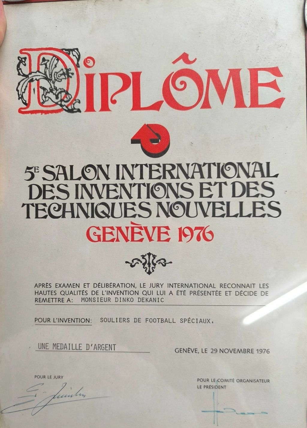 Dinko Dekanić, hrvatski izumitelj i inovator, diploma iz Ženeve