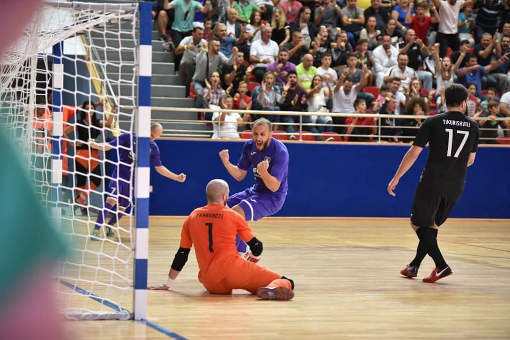 Duje Bajrušović slavi pogodak Gruzijcima (Foto: Matko Begović Novo Vrijeme Apfel)