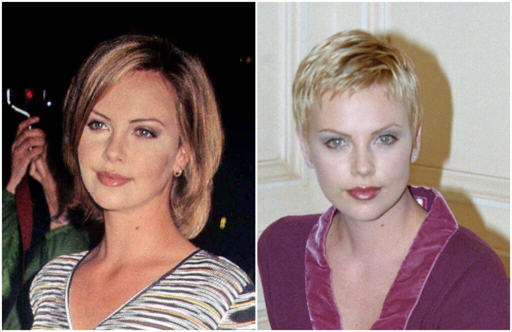 Charlize Theron 1996. godine (lijevo), prije prve pixie frizure koju je napravila 1997. (desno)