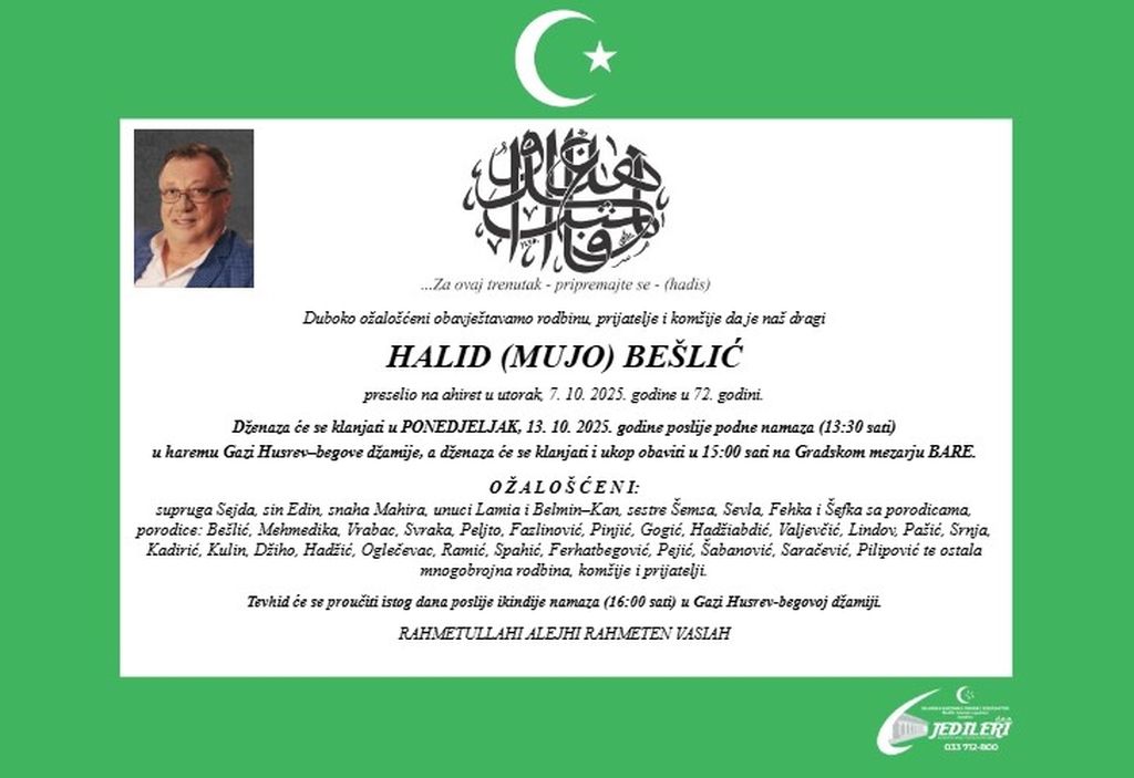 Osmrtnica Halida Bešlića