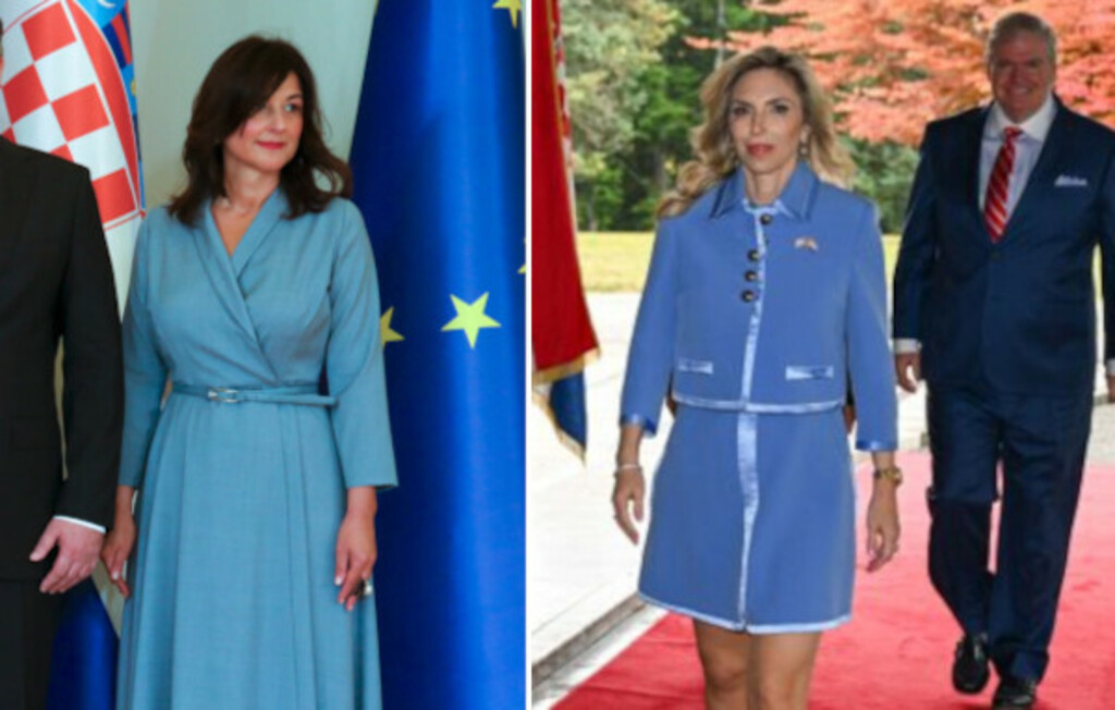 Sanja Musić Milanović i Nj. E. Nicole McGraw, veleposlanica SAD-a u Republici Hrvatskoj, u svjetloplavim izdanjima