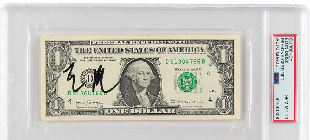 Novčanica od jednog dolara s potpisom Elona Muska