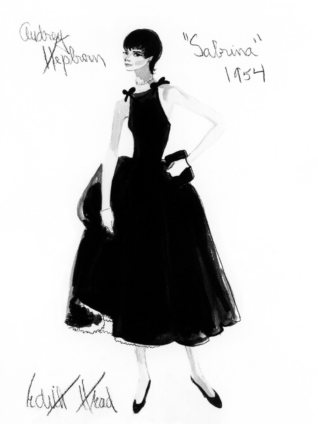 Skica haljine koju je Audrey Hepburn nosila u filmu Sabrina