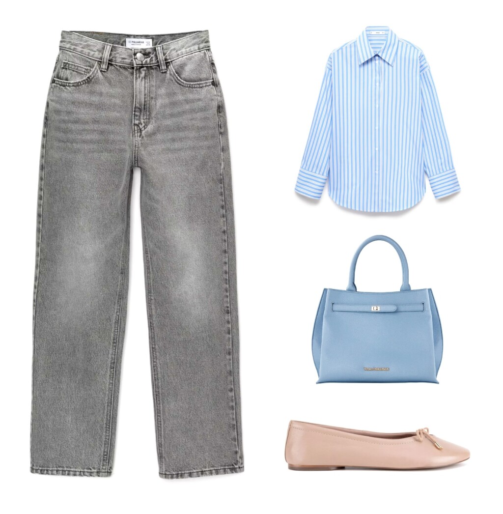 Poslovna kombinacija s trapericama i plavom košuljom