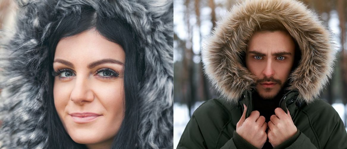 Muškarac i žena s kapuljačom s krznom