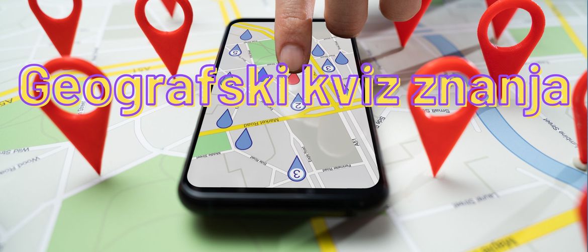 Aplikacija za navigaciju na mobitelu i natpis Geografski kviz znanja