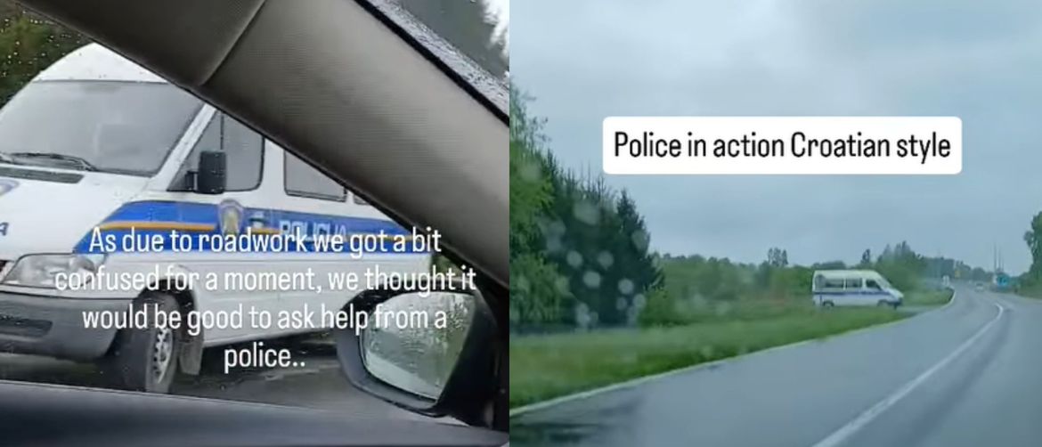 Policijski kombi uz cestu iz gledišta vozača