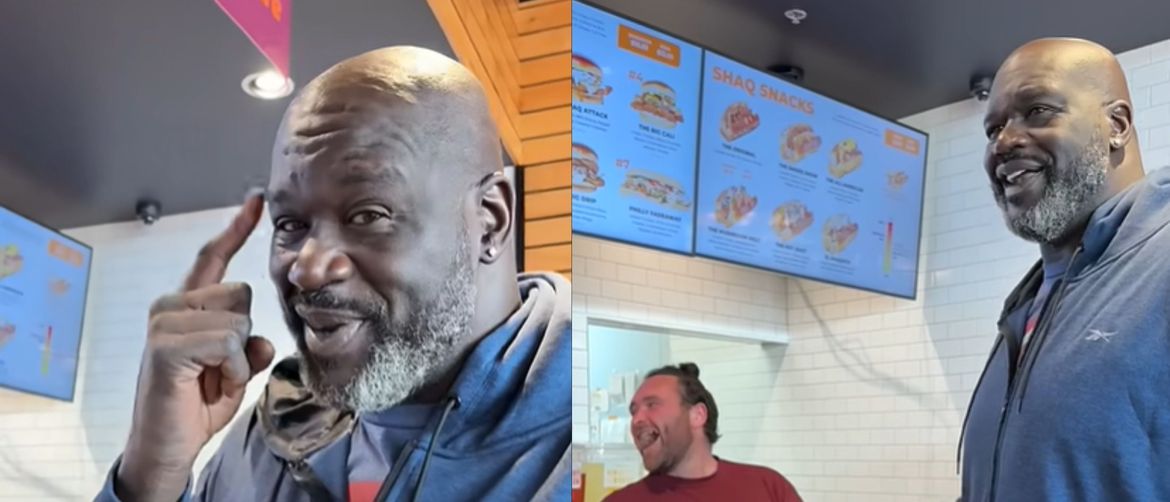 Shaquille O'Neal u interakciji sa zaposlenikom njegovog restorana