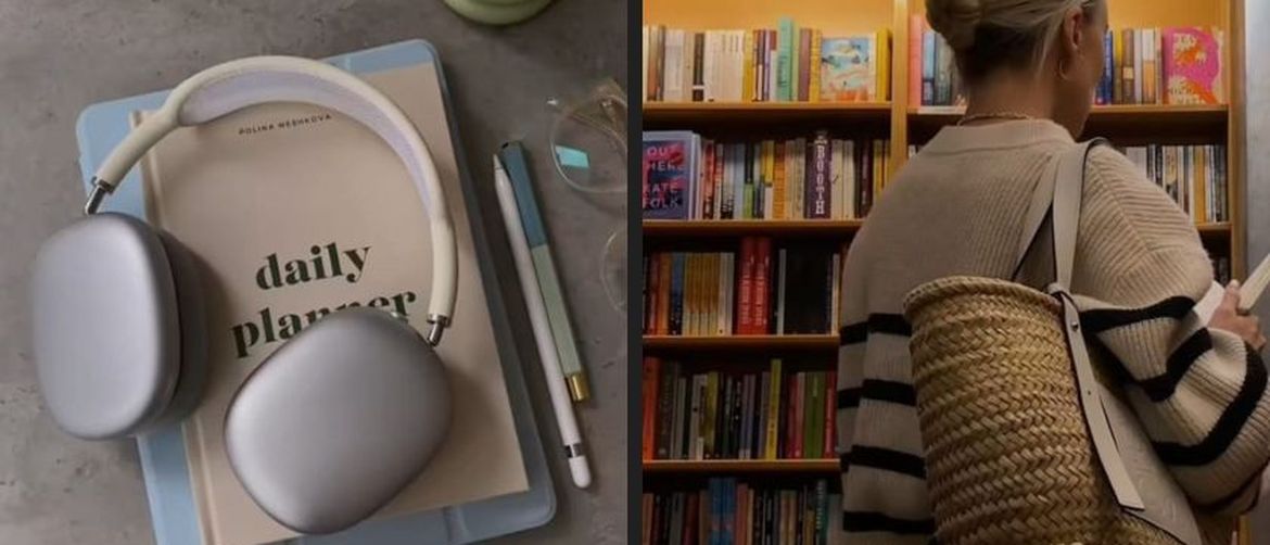 Planer slušalice i djevojka u knjižnici