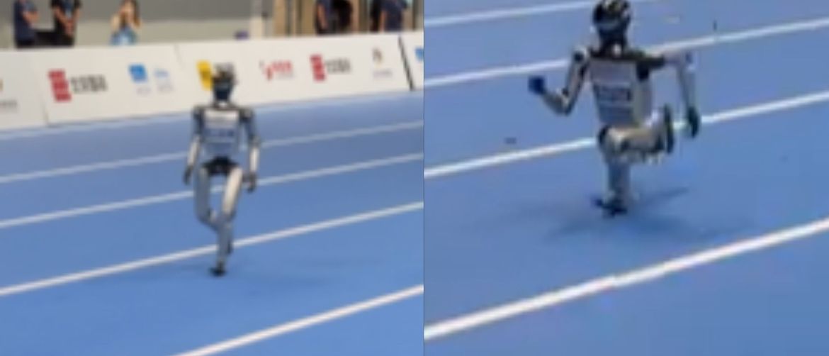 Humanoidni robot kako trči i pada