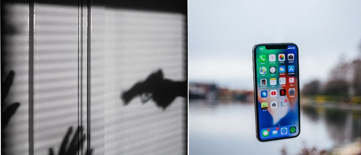slika sjena pri pljački i iphone koji lebdi iznad ruke