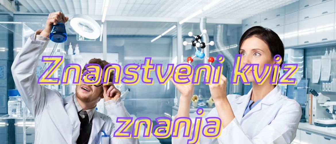 Znanstvenici istražuju u laboratoriju i natpis Znanstveni kviz znanja