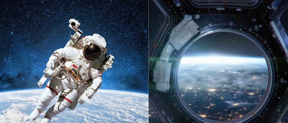 Astronaut u svemiru i svemirska postaja