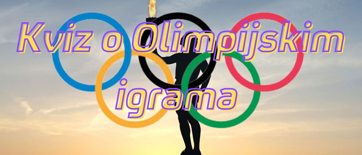 Olimpijska baklja i krugovi te natpis Kviz o Olimpijskim igrama