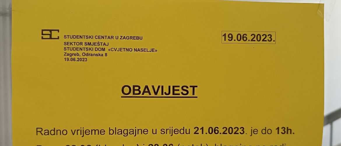 Radno vrijeme blagajne je skraćeno zbog praznika u četvrtak.