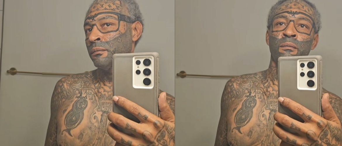 Muškarac s Louis Vuitton tetovažama po licu